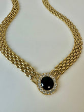 Load image into Gallery viewer, Vintage Park Lane Goldtone Panther Link Black Enamel Rhinestone Necklace (18&quot;)

