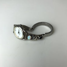 Load image into Gallery viewer, Vintage Watch w/ Native American Sterling Onyx Opal Watch Tips Signed RB (Running, New Battery)
