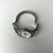 Load image into Gallery viewer, Vintage Watch w/ Native American Sterling Onyx Opal Watch Tips Signed RB (Running, New Battery)

