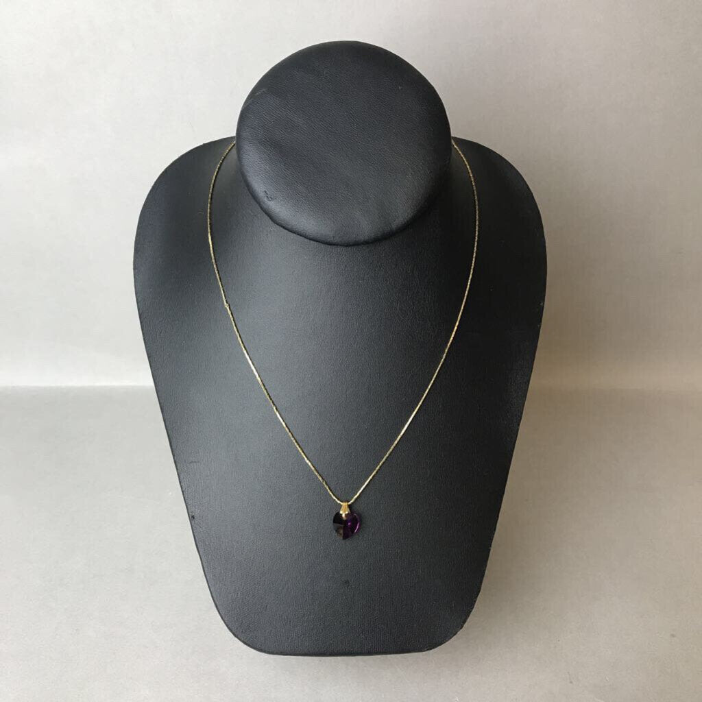 Vintage Gold Filled Amethyst Crystal Heart Necklace (20