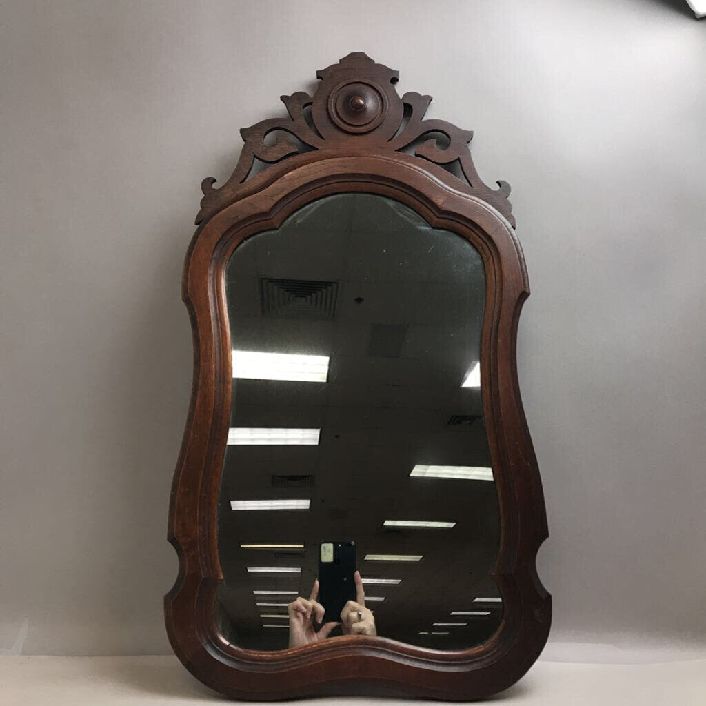 Antique Dark Wood Framed Wall Mirror (28x15)