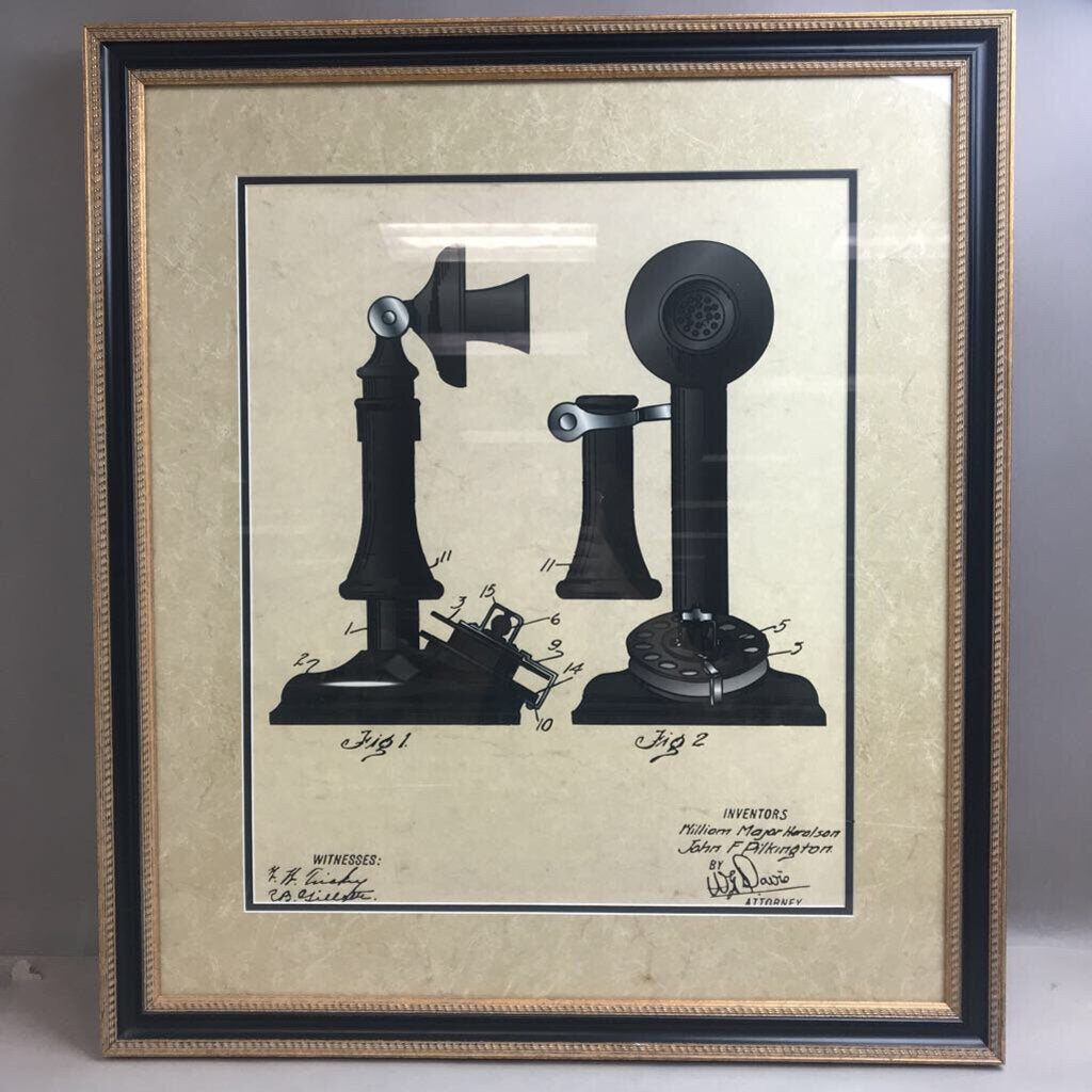Framed Rotary Telephone Patent Design Drawing Print (29x25)