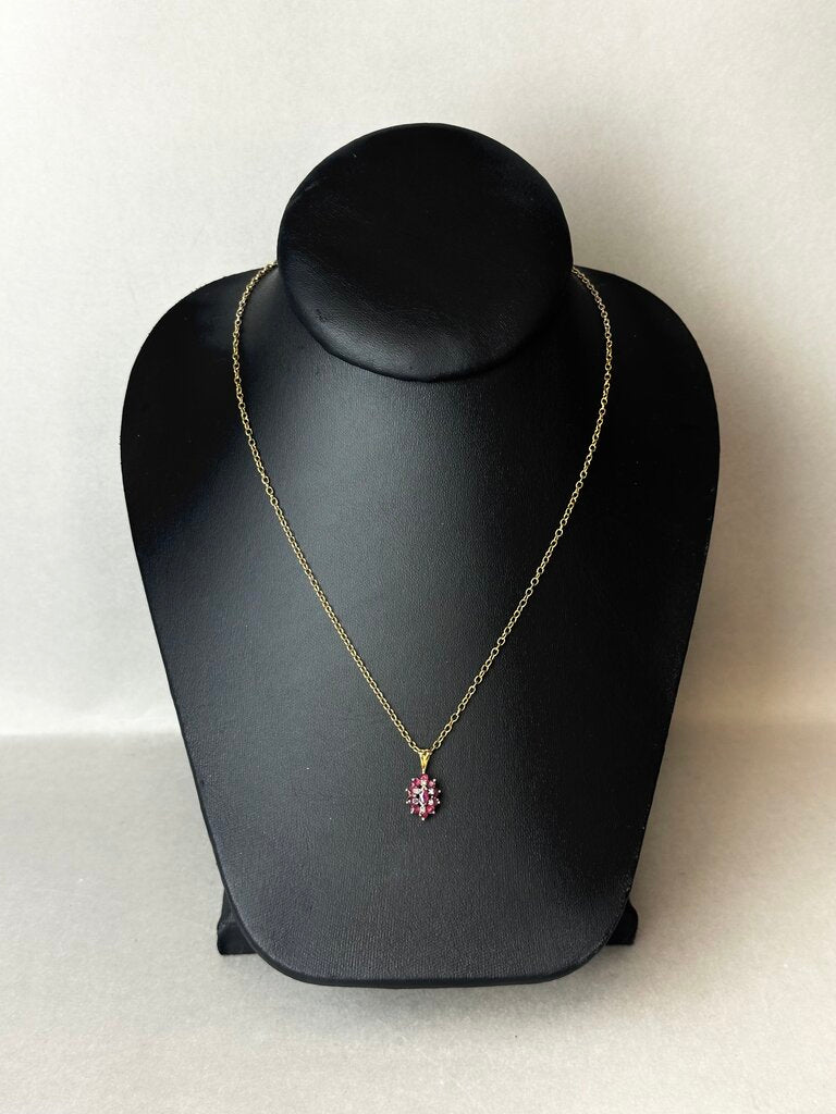 14K Gold Ruby Diamond Pendant on 18