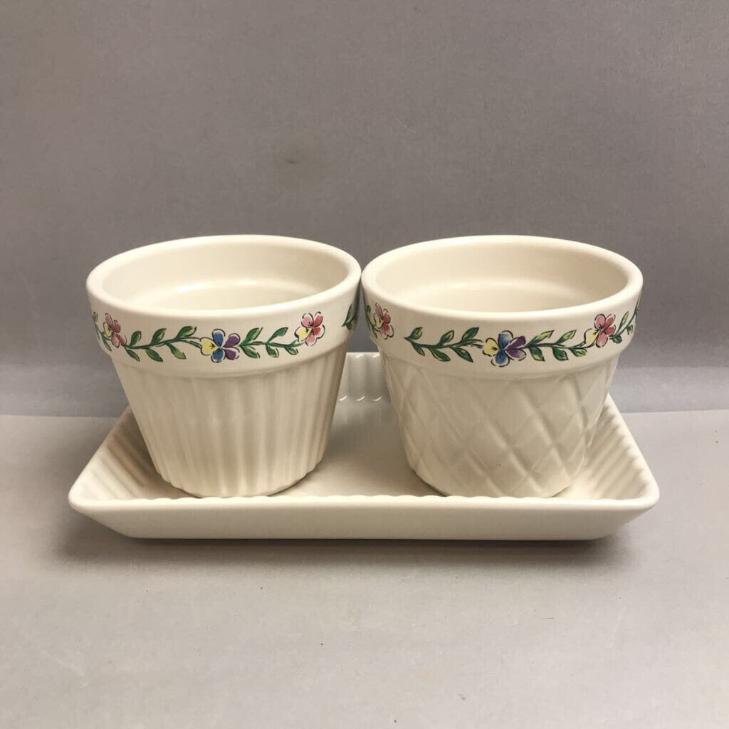 Longaberger Early Blossoms Flower Pots & Tray (4x8.5x5.5)