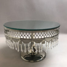 Load image into Gallery viewer, Vintage Ornate 12&quot; Round Silver Plated Crystal Mirror Cake Stand 8&quot; Tall
