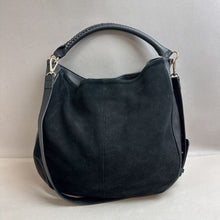 Load image into Gallery viewer, H&amp;M Black Faux Leather &amp; Suede Hobo Bag Purse w/ Crossbody Strap (14x16x4&quot;)
