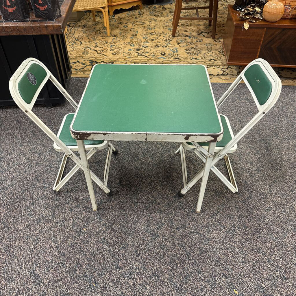 Child's Metal Folding Table (22x23x23) w/2 Metal Folding Chairs