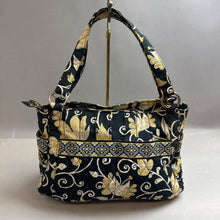 Load image into Gallery viewer, Vera Bradley Black Yellow Bird Floral Print Quilted Shoulder Tote Purse (9x16x5&quot;)
