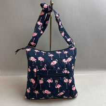 Load image into Gallery viewer, Vera Bradley Navy Flamingo Print Quilted Crossbody Purse (11x11x2&quot;)

