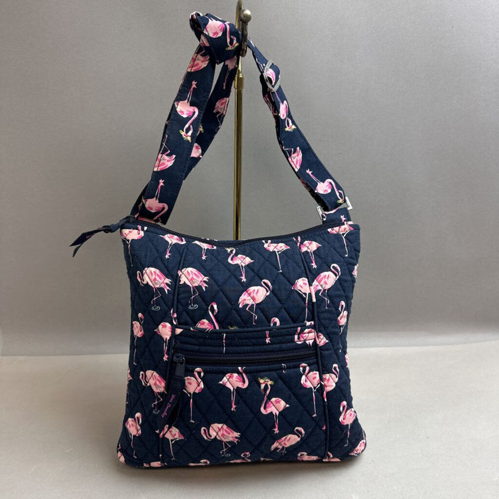 Vera Bradley Navy Flamingo Print Quilted Crossbody Purse (11x11x2