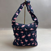Load image into Gallery viewer, Vera Bradley Navy Flamingo Print Quilted Crossbody Purse (11x11x2&quot;)
