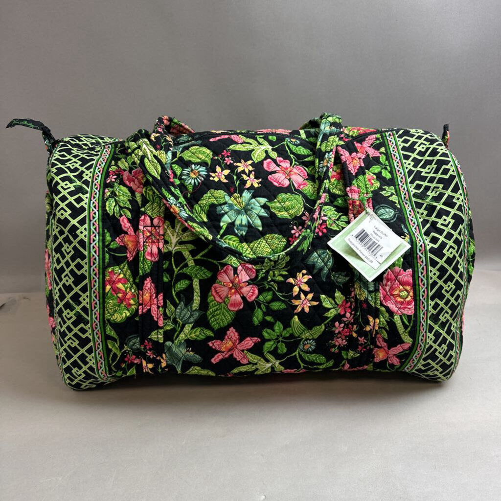 Vera Bradley Black Pink Botanica Print Quilted Large Duffel Bag NWT (12x22x12