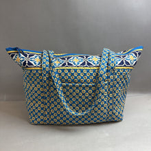 Load image into Gallery viewer, Vera Bradley Blue Yellow Riviera Print Quilted Large Zip Tote Bag Purse (14x22x8&quot;)
