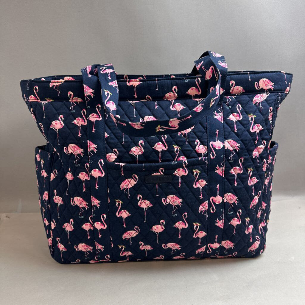 Vera Bradley Navy Flamingo Fiesta Print Traveler Tote Bag Purse (16x25x8