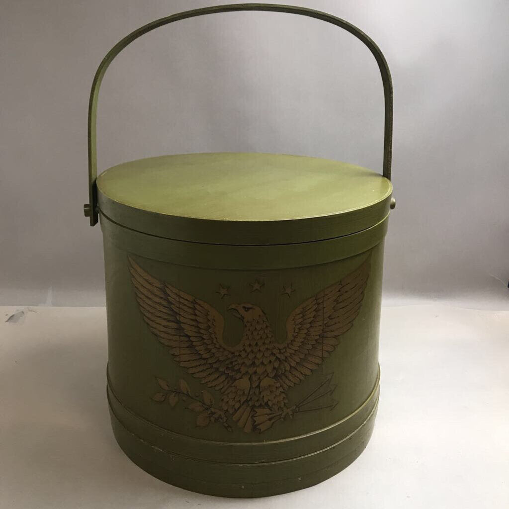 Vintage Primitive Bentwood Green Painted Eagle Pantry Box (14x15)