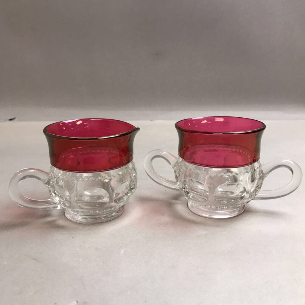 King's Crown Ruby Flashed Cream & Sugar Set (3