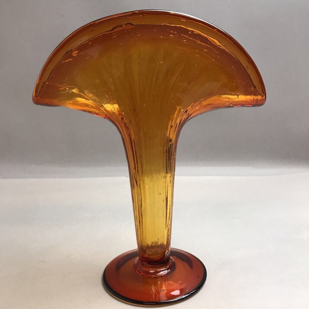 Art Deco MCM Blenko Dark Amber Fan Vase I(10x8)