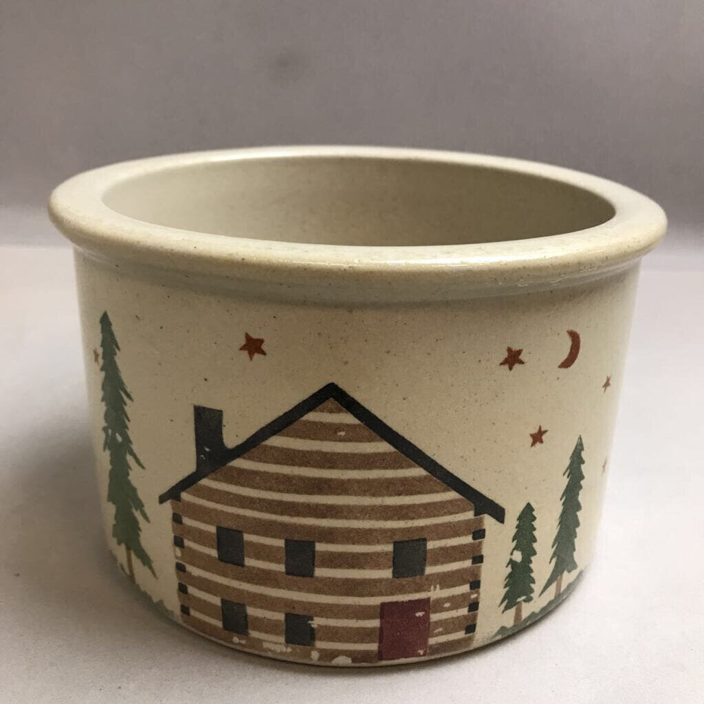 Vintage Robinson Ransbottom RRP Co Roseville Log Cabin Crock (4x7)
