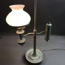 Load image into Gallery viewer, MCM Toleware Student Desk Lamp~White and Gold with Milk Glass Shade (25&quot;)
