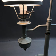 Load image into Gallery viewer, MCM Toleware Student Desk Lamp~White and Gold with Milk Glass Shade (25&quot;)
