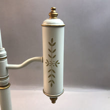 Load image into Gallery viewer, MCM Toleware Student Desk Lamp~White and Gold with Milk Glass Shade (25&quot;)
