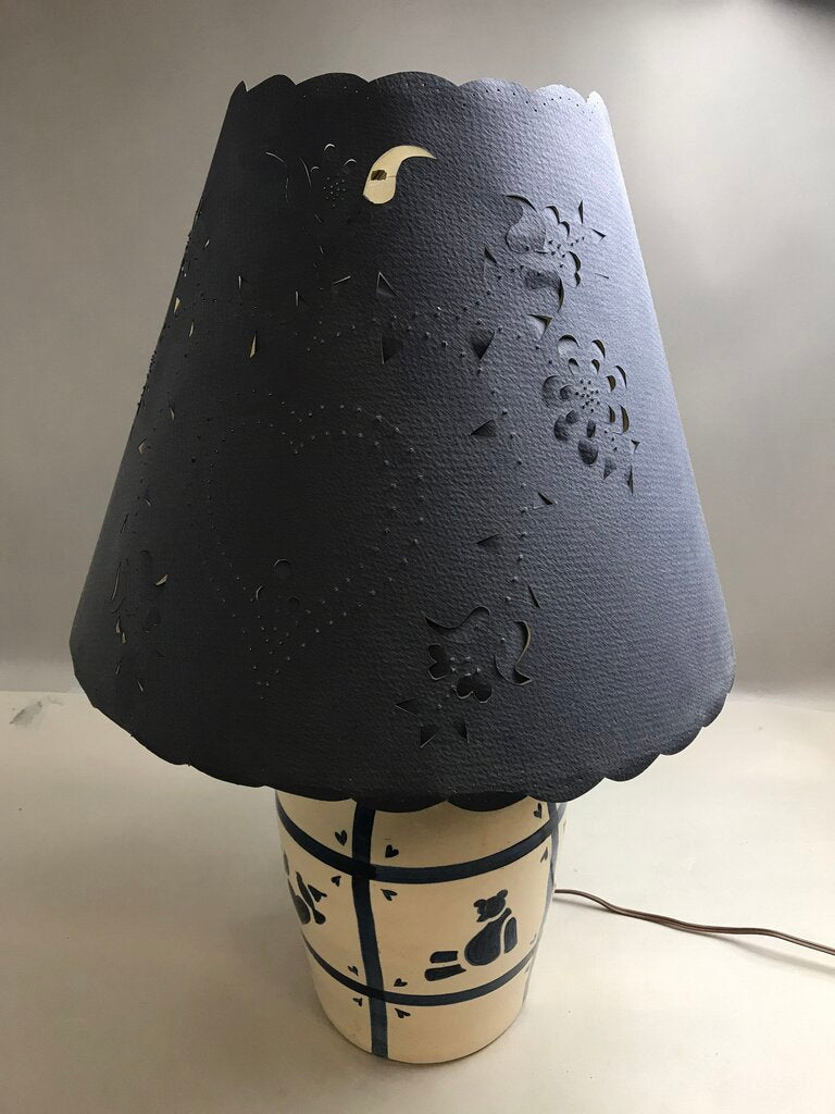 Blue Heart Stoneware Pottery Jug 3-Way Lamp with Blue Shade (25