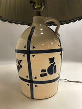 Load image into Gallery viewer, Blue Heart Stoneware Pottery Jug 3-Way Lamp with Blue Shade (25&quot;)
