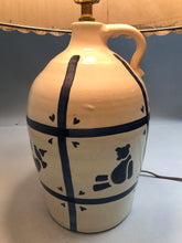 Load image into Gallery viewer, Blue Heart Stoneware Pottery Jug 3-Way Lamp with Blue Shade (25&quot;)
