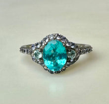 Load image into Gallery viewer, Sterling Imitation Neon Blue Paraiba Tourmaline Tanzanite Ring sz 10
