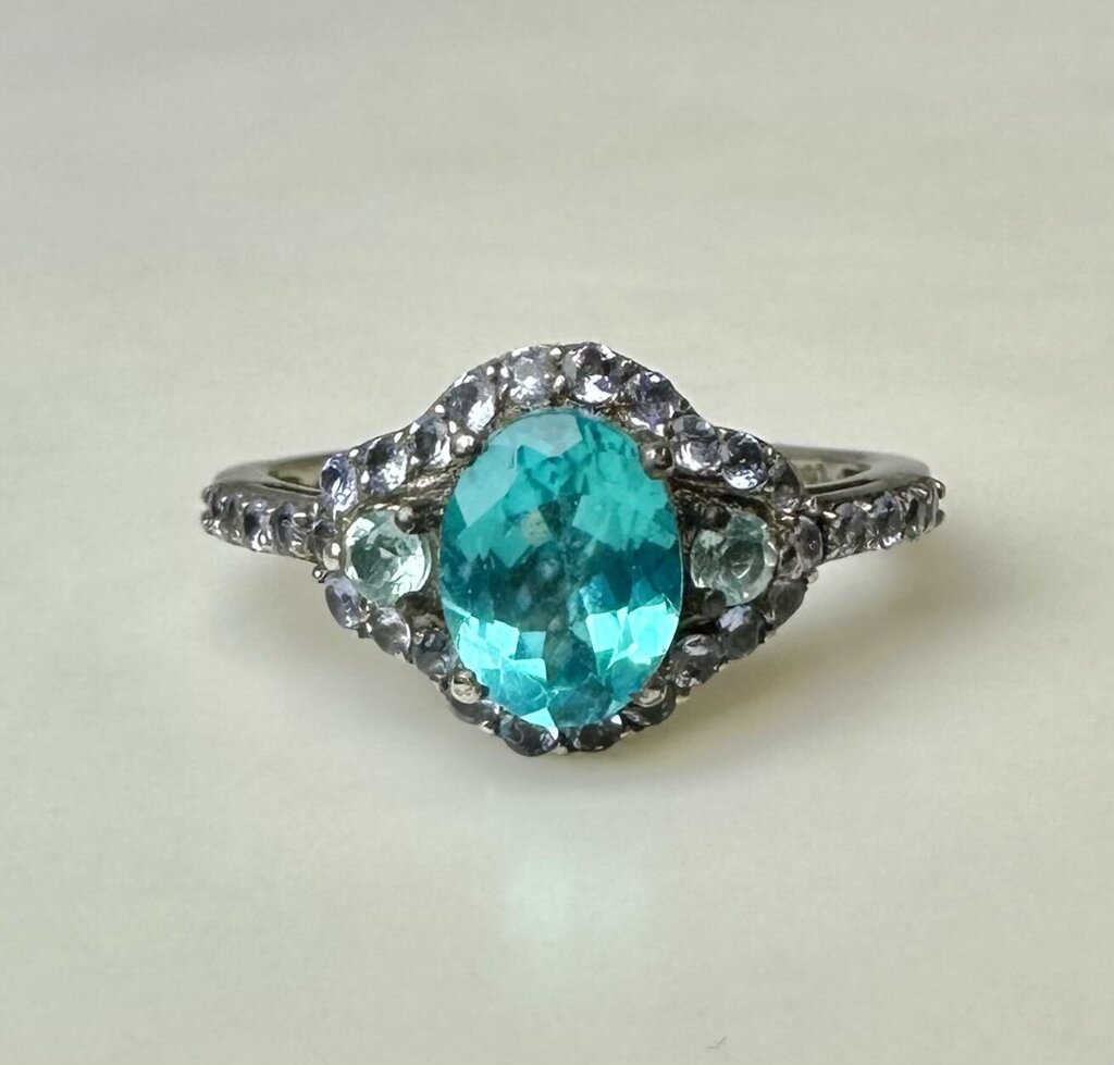Sterling Imitation Neon Blue Paraiba Tourmaline Tanzanite Ring sz 10