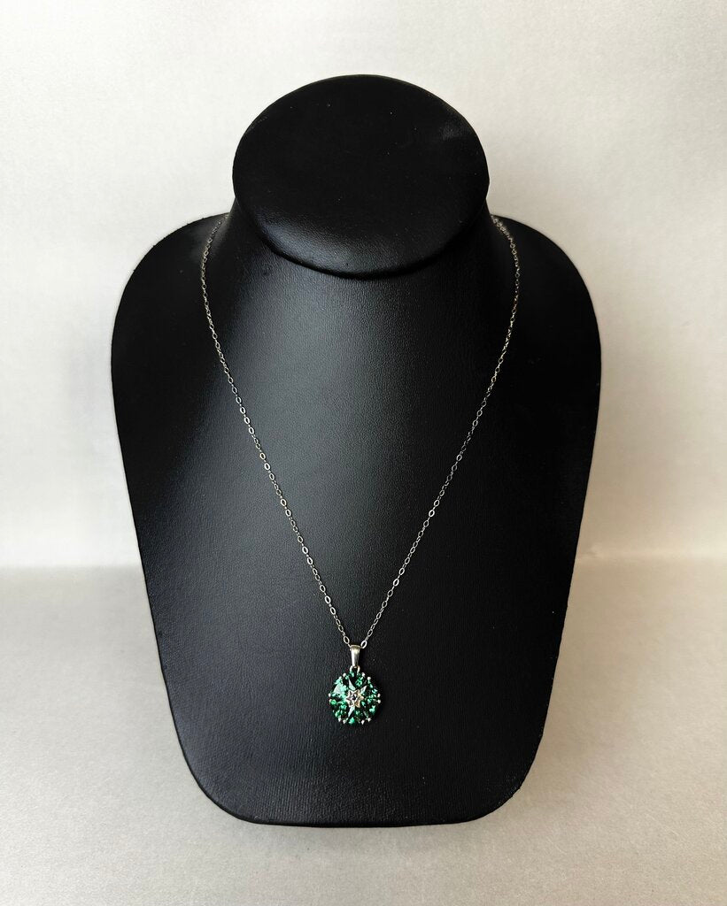 Sterling Green Tourmaline Flower Pendant on 20