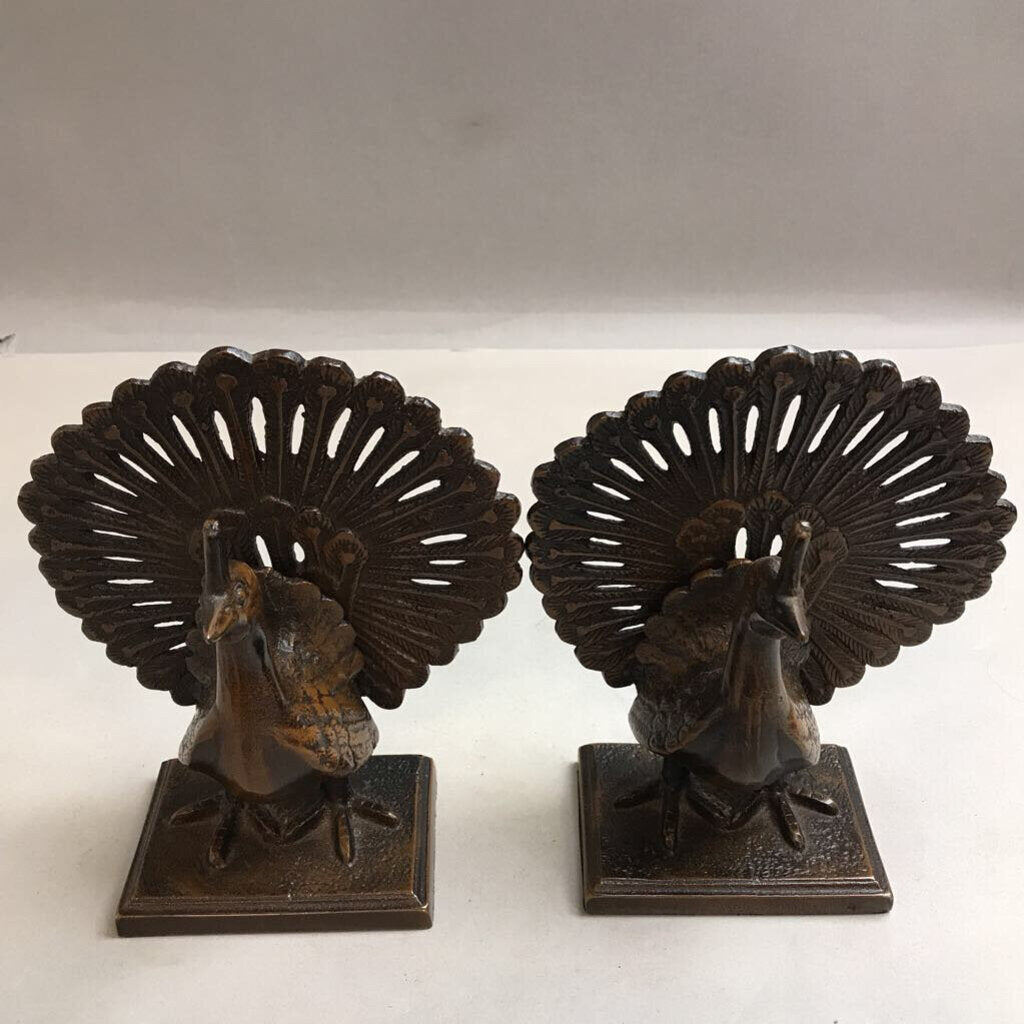 Bronze Color Wrought Iron Peacock Bookends (7