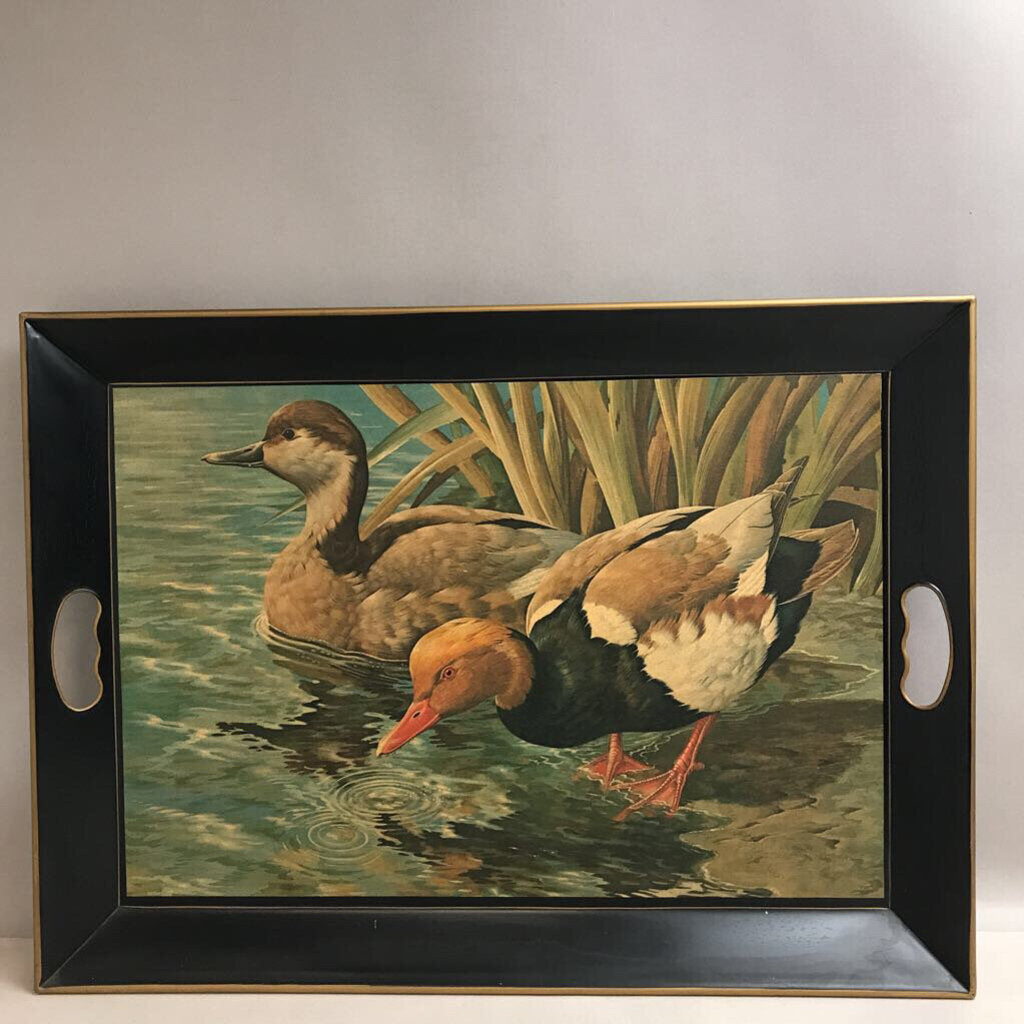 Vintage Nash Co Tole Duck Black Metal Tray (16x22)