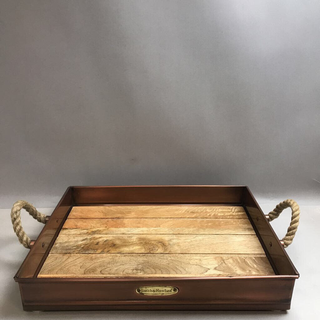 Smith & Hawken Rustic Chic Wood & Copper Tray with Rope Handles (3x18x15)
