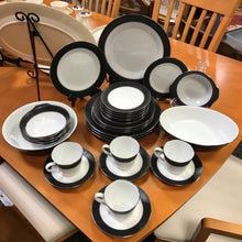 Load image into Gallery viewer, Noritake Mirano China Set of 37 White Black Band Etched Flowers
