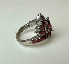 Load image into Gallery viewer, Stainless Steel Simulated Ruby Cocktail Ring w/ Matching Earrings (sz 9)
