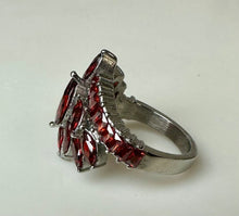 Load image into Gallery viewer, Stainless Steel Simulated Ruby Cocktail Ring w/ Matching Earrings (sz 9)
