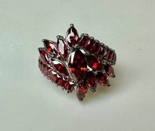 Load image into Gallery viewer, Stainless Steel Simulated Ruby Cocktail Ring w/ Matching Earrings (sz 9)
