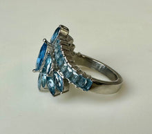 Load image into Gallery viewer, Stainless Steel Blue Topaz Cocktail Ring w/ Matching Earrings (sz 9)
