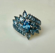 Load image into Gallery viewer, Stainless Steel Blue Topaz Cocktail Ring w/ Matching Earrings (sz 9)
