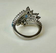 Load image into Gallery viewer, Stainless Steel Blue Topaz Cocktail Ring w/ Matching Earrings (sz 9)
