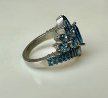 Load image into Gallery viewer, Stainless Steel Blue Topaz Cocktail Ring w/ Matching Earrings (sz 9)

