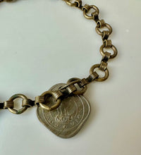 Load image into Gallery viewer, Vintage Brass Chain Bracelet Anklet w/ 1950 1957 Indian Coin Charms (11")
