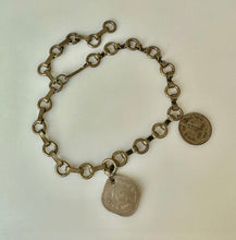 Load image into Gallery viewer, Vintage Brass Chain Bracelet Anklet w/ 1950 1957 Indian Coin Charms (11")
