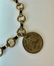 Load image into Gallery viewer, Vintage Brass Chain Bracelet Anklet w/ 1950 1957 Indian Coin Charms (11&quot;)
