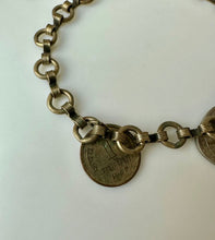 Load image into Gallery viewer, Vintage Brass Chain Bracelet Anklet w/ 1950 1957 Indian Coin Charms (11")
