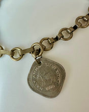 Load image into Gallery viewer, Vintage Brass Chain Bracelet Anklet w/ 1950 1957 Indian Coin Charms (11&quot;)
