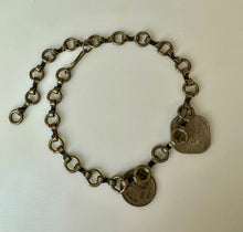 Load image into Gallery viewer, Vintage Brass Chain Bracelet Anklet w/ 1950 1957 Indian Coin Charms (11&quot;)
