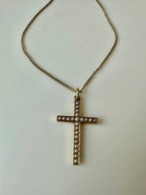 Load image into Gallery viewer, Vintage Gold Filled Seed Pearl Cross Necklace (20&quot;)

