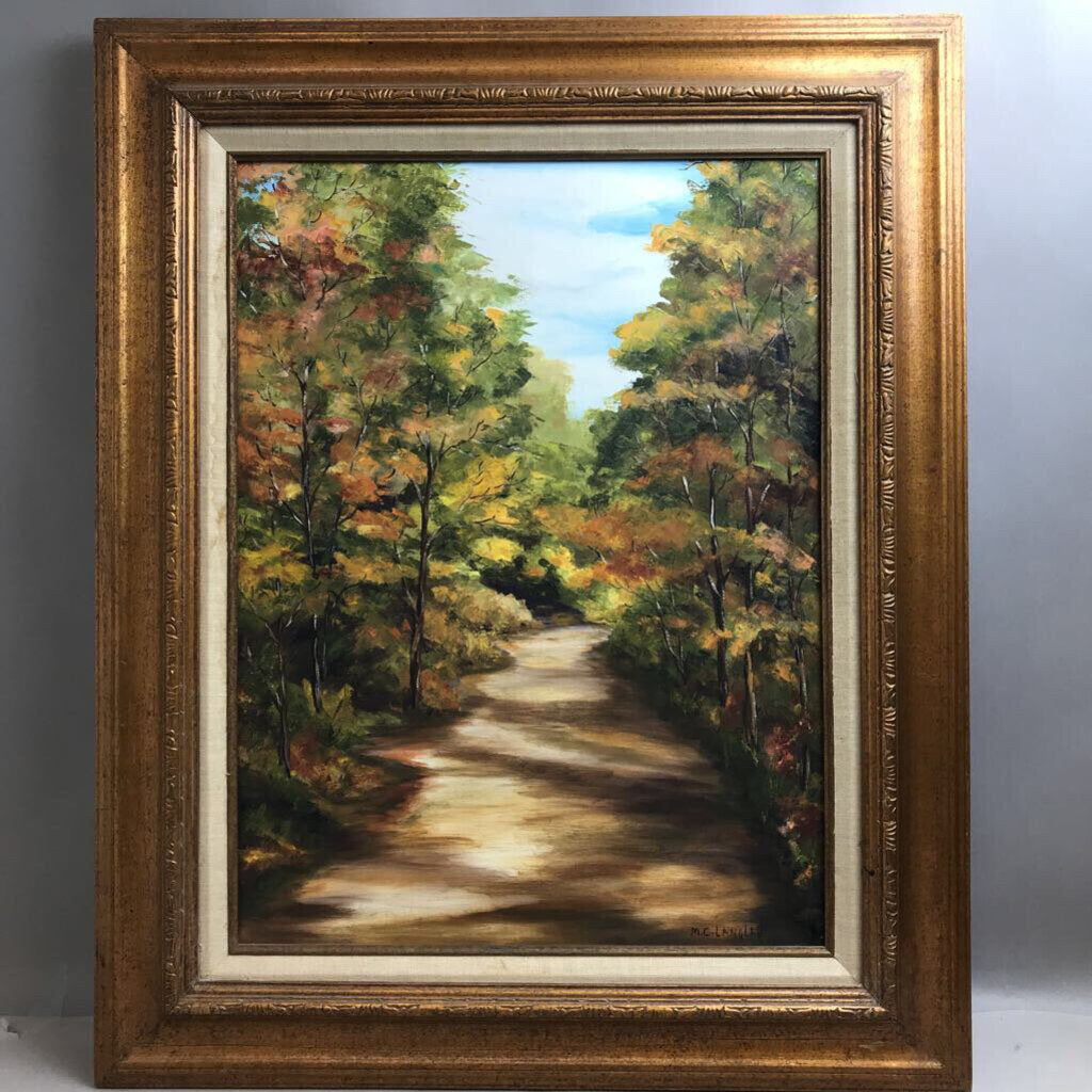 Gold Framed Autumn Landscape by MC Langley Oil Painting (32x26)